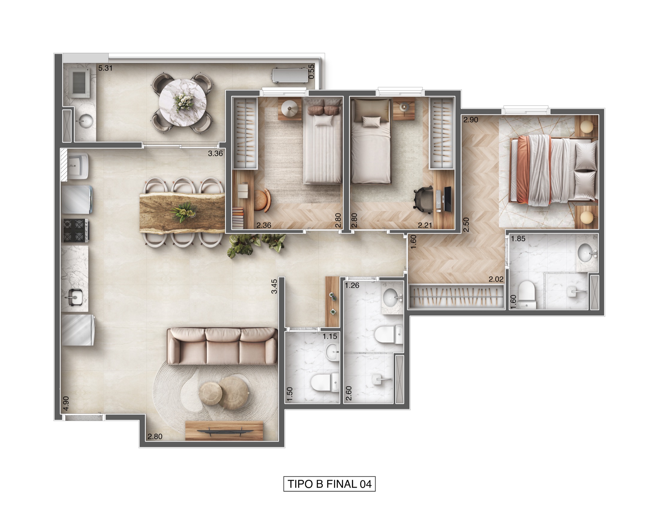 Planta Tipo B — 75,72 m²