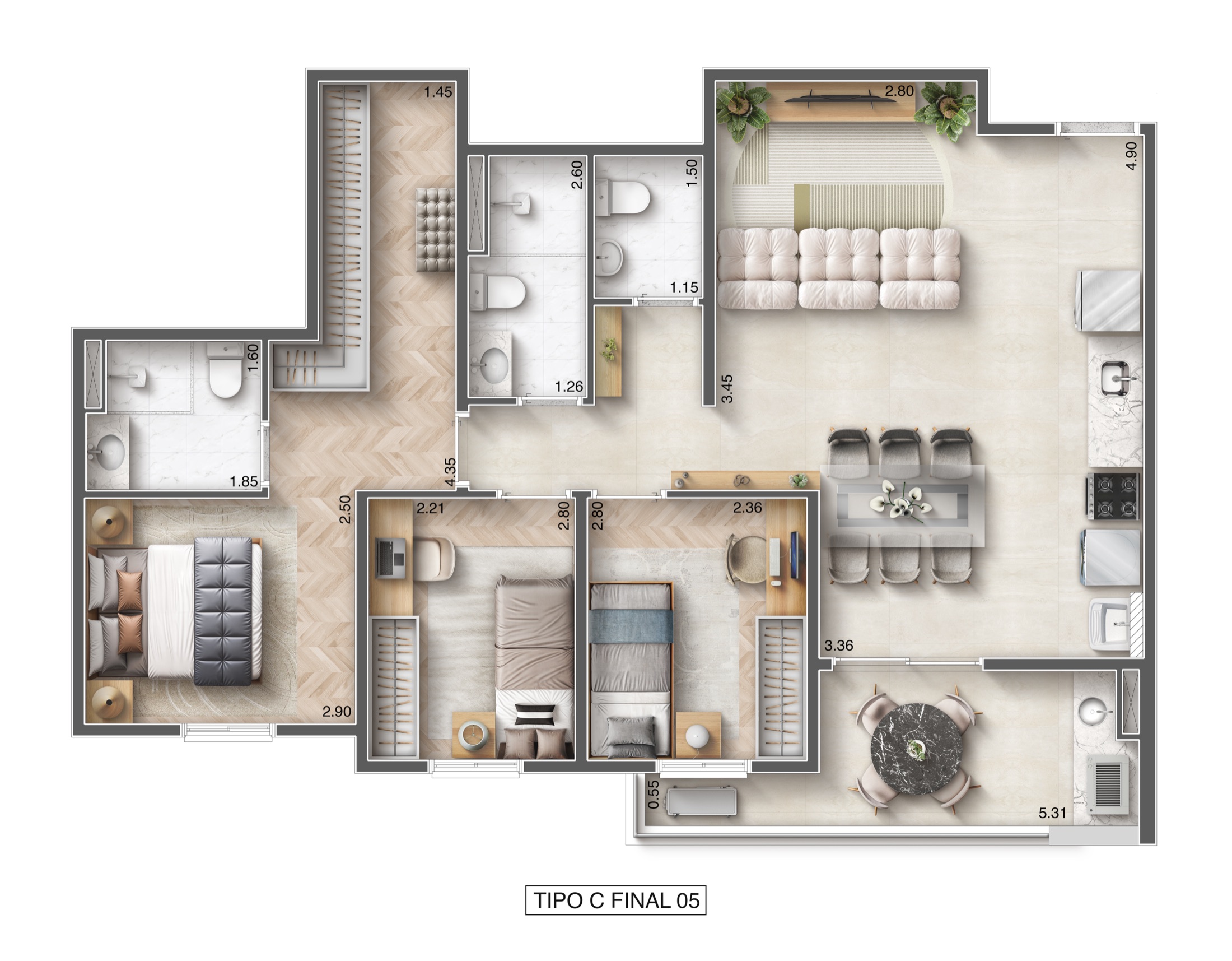 Planta Tipo C — 80,23 m²
